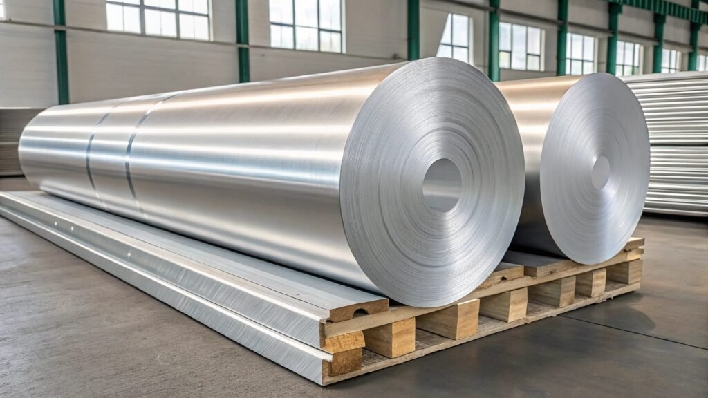 An infographic showing a collection of different aluminum alloy samples, each with a label indicating its general density value around 2700 kg/m³.